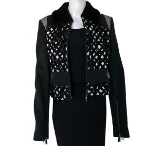 Robert Rodriguez Black White Faux Fur Velvet Jacket size - small
